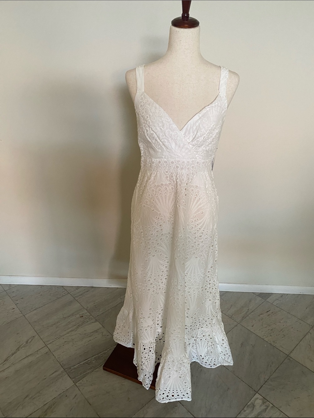 Boston Proper White Eyelet Maxi Dress with V-Neckline